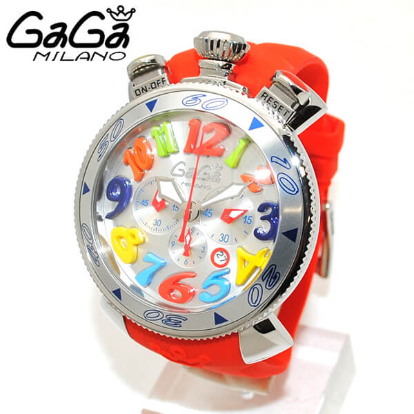 GaGa MILANO （ガガミラノ） 時計 腕時計 クロノ 48mm レッド ラバー/シルバー 60501 RD